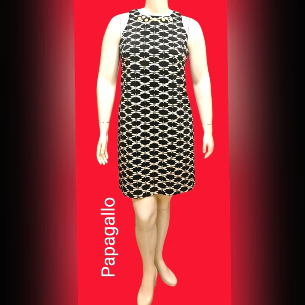 Pappagallo Black and White Dragonfly Pattern Shift Dress Size 14 NWT